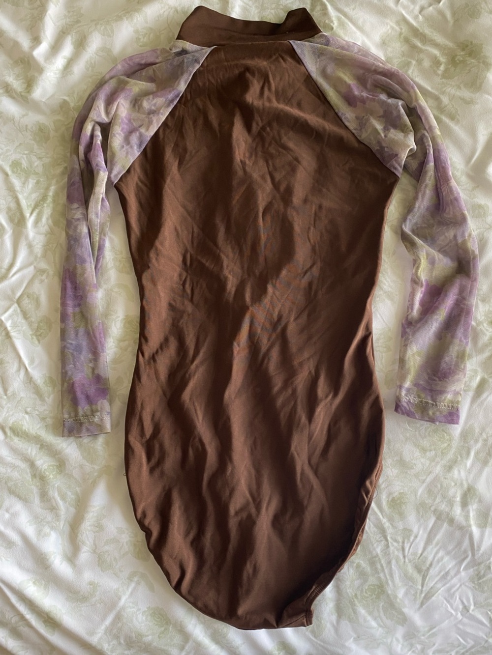 Eleve Dancewear Brown and floral sleeve leotard (size medium) - Picture 2 of 3